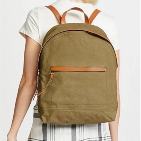 MADEWELL CHARLESTON CANVAS Backpack in Army Green W/Leather Straps